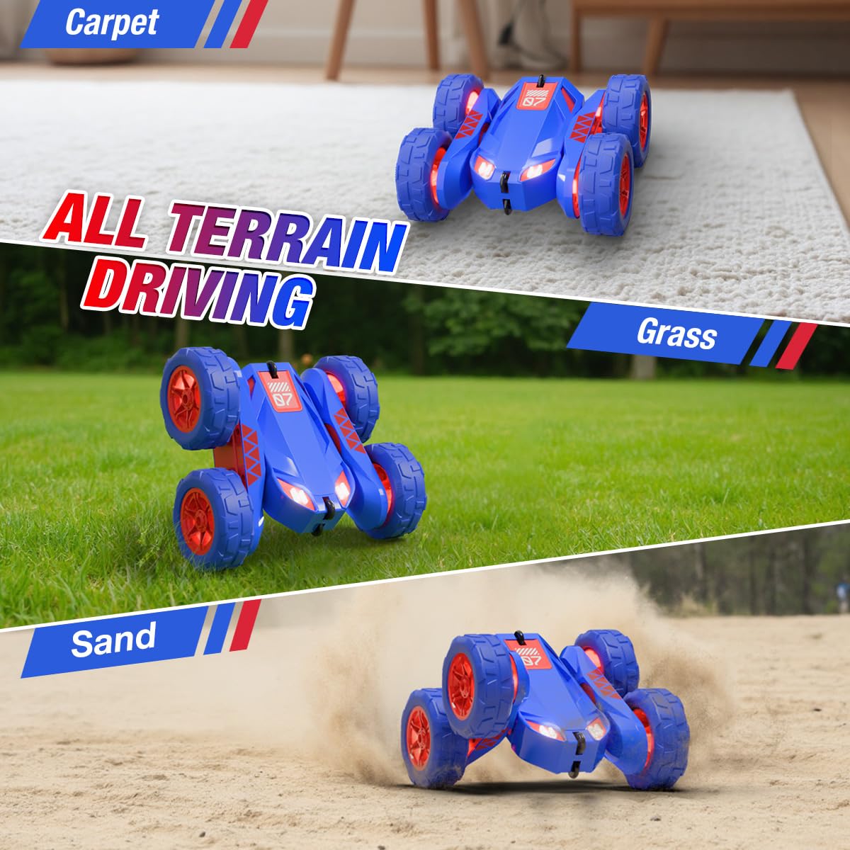 Dual Direct Charging Remote Control Cars with LED Light,High Speed 2.4Ghz 4WD Rc Stunt Car,Indoor and Outdoor 360° Rotates 180°Flips Electric Vehicle Toys Gifts for 3-12 Year Old Boys Girls Kids