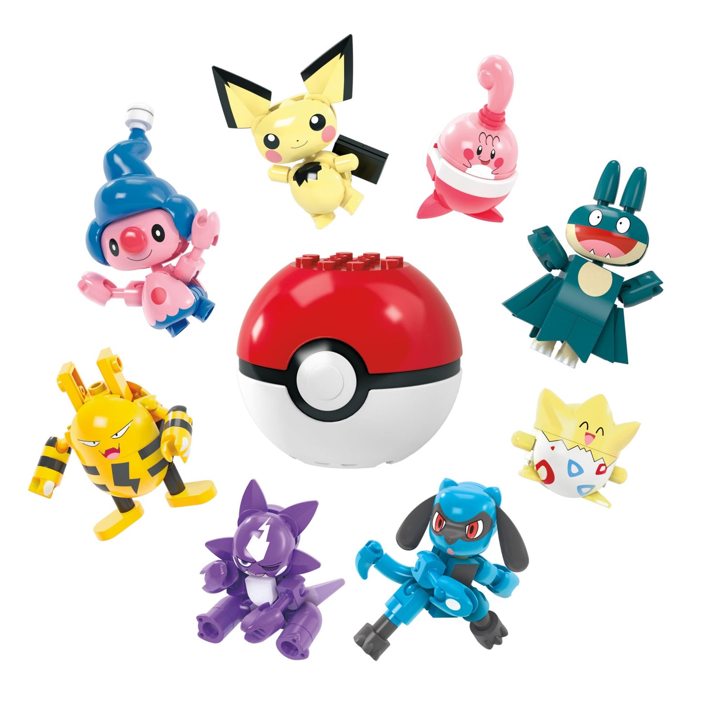 Mega Brands Pokémon building toys set with 8 articulated characters, 189 pieces, perfect for kids' imaginative play.