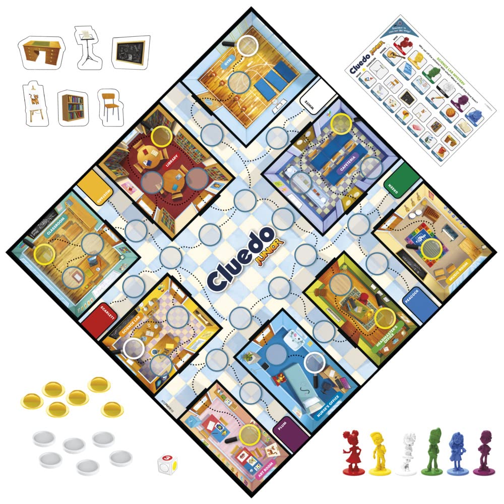 Hasbro Gaming Cluedo Junior Board Game, Reimagined Classic for 2-6 Players, Detective Games for Boys and Girls, 2 in 1 with 2-sided Gameboard, Fun Toy