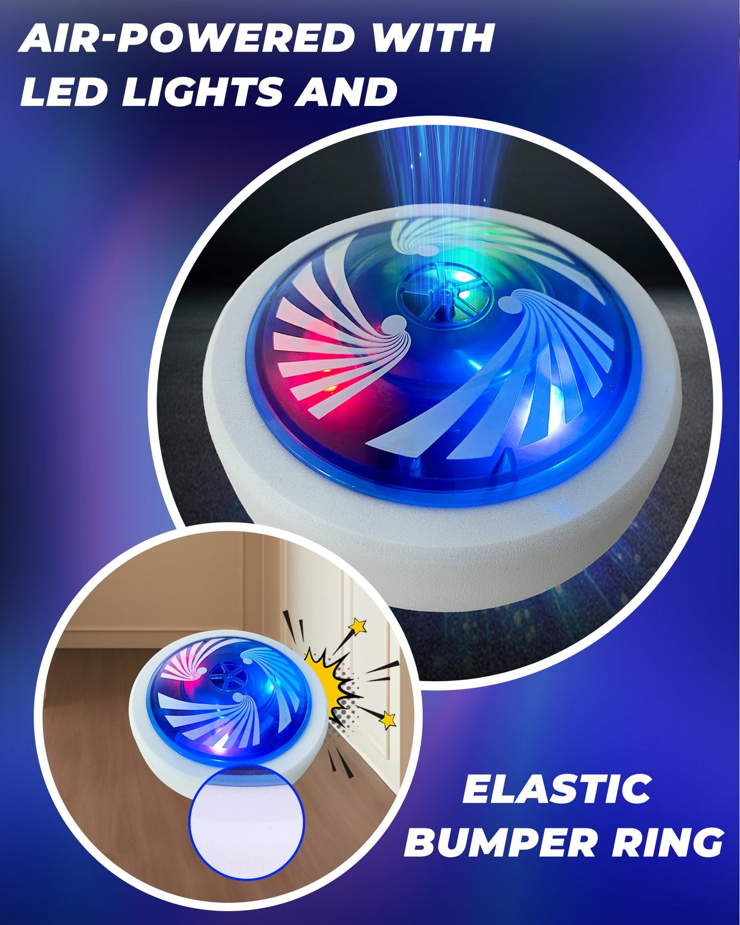 Rechargeable Tabletop Air Hockey – Elastic Rope Rebound Boundaries with Adjustable Size, 2–4 Player Indoor Hockey Game with LED Pucks, Fun Party & Gift Idea