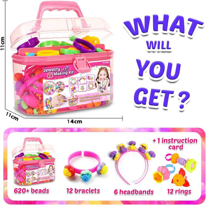 FunzBo Pop Beads Kit for Girls Toys - Jewelry Making Kit with Bracelets, Headbands & Rings, Arts and Crafts Kit DIY Kids Toys for Age 3 4 5 6 Christmas Gifts for Kids
