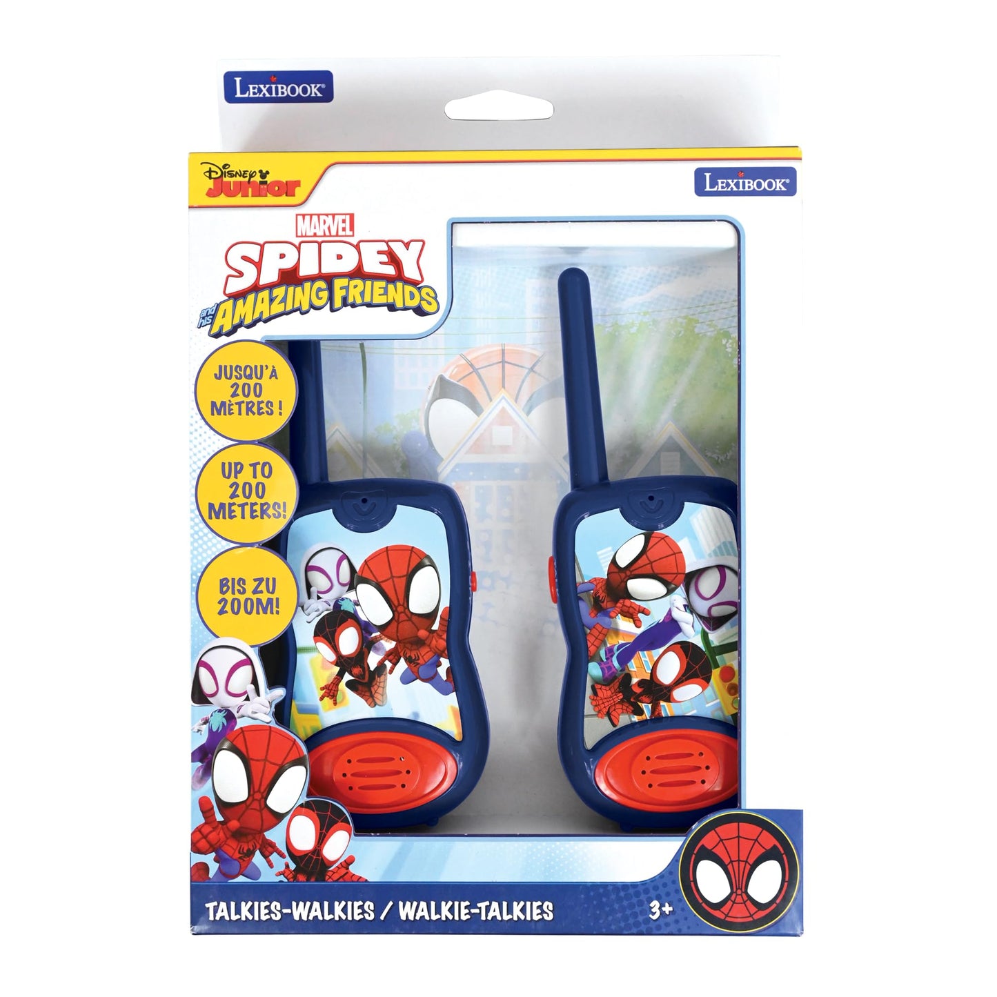 Lexibook, Spidey and His Amazing Friends, Walkie-Talkies 200m, Communication Game for Children, 2 Communication Channels, Belt Clip, Battery Operated, Blue/Red, TW12SP1LXB