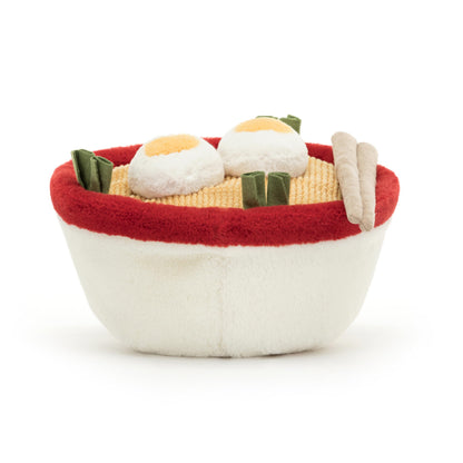 Jellycat Amuseables Ramen stuffed toy, 6.5 inches, featuring a cute ramen bowl design with smiley face and plush noodles.