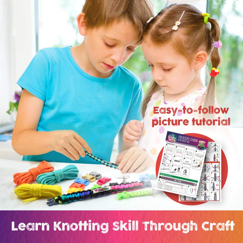 Paracord Bracelet Making Kit with Charms - Art & Craft Gift for KIDS Age 8 9 10 11 12 & Teens 13 14 Year Old. Make Your Own Friendship & Jewellery for Birthday, Travel Activity, Camp & Project