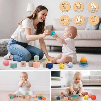 Weilim baby toys for 6-12 months, featuring sensory bins and pull string teether for infants and toddlers.
