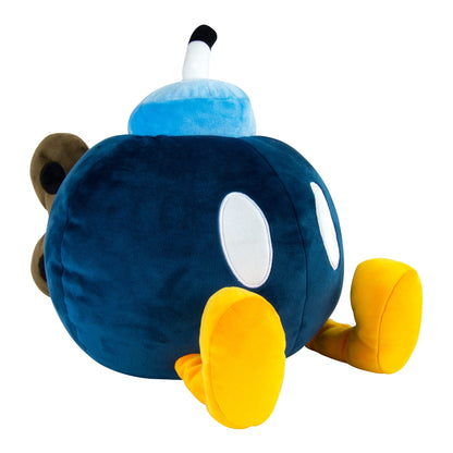 Blue TOMY plush Mega Bob-Omb toy from Nintendo, soft plush character with detailed features, by Club Mocchi Mocchi.