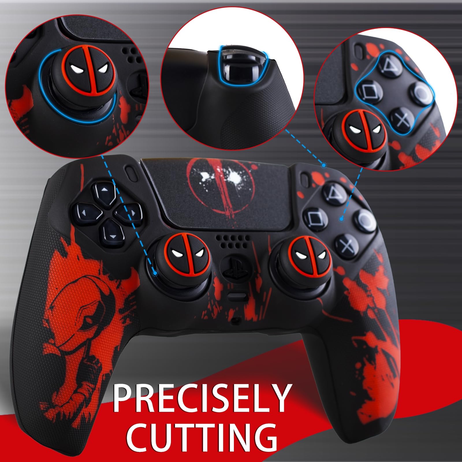 9CDeer non-slip silicone cover with thumbstick caps and sticker for PS5 controller, providing added grip and protection.
