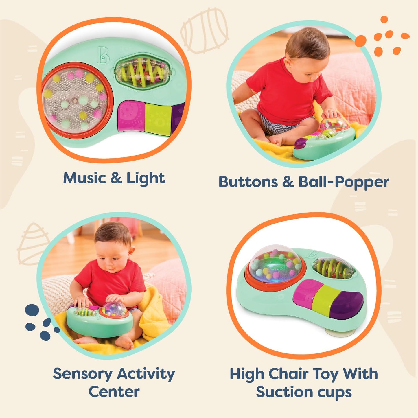 B. toys – Baby Activity Station – High Chair Suction Cup Toy with Music & Lights – Sensory Activity Center – Developmental Toys for Babies, Infants – whirly pop – 6+ Months