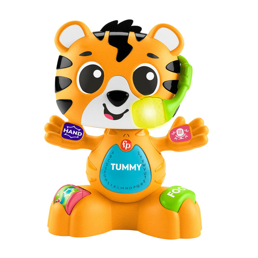 Fisher-Price Baby Learning Toy Link Squad Bop & Groove Tiger with music and lights for infants 9+ months, UK English version.