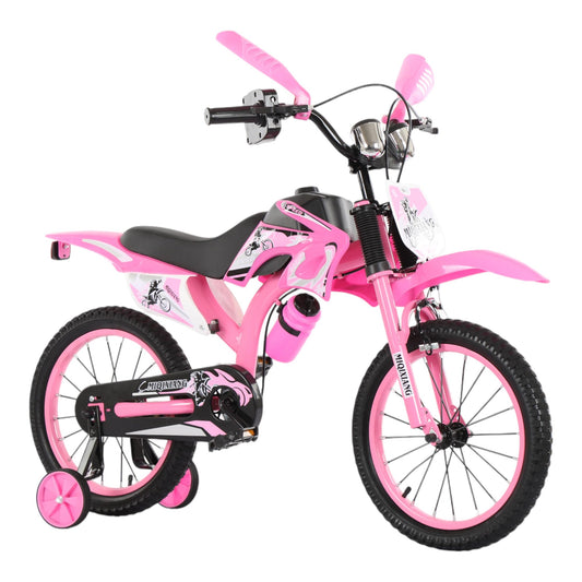 Touch of Venetian 12" / 16" Boys Motorcross Bike with Stabilisers Black Red Green Blue Moto Wheels Kids Bicycle for Ages 2-9 Years Old Motorcycle Sound Motorcross (Pink, 12 INCH)