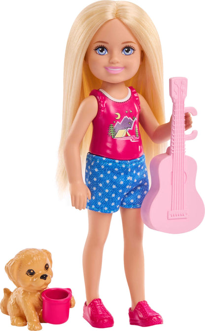 Barbie Chelsea Outdoor Adventures Playset, Family & Friends Set with Small Blonde Doll, Pet Puppy & 5+ Camping Accessories, JJV61