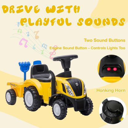 NINODOVAE Ride On Tractor, NEW HOLLAND Licensed car toy, Toddler Sliding Walker with Steering Wheel, horn music&lights for 12-36 months (Yellow)