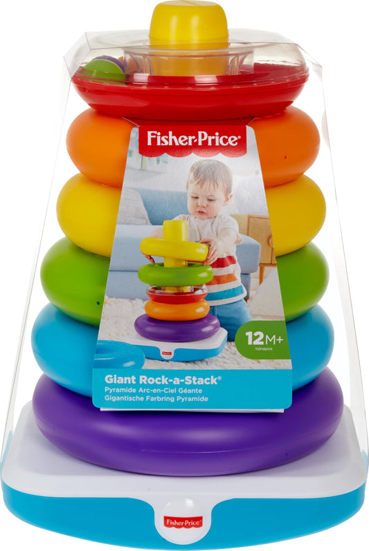 Fisher-Price Baby & Toddler Toy Giant Rock-a-Stack with colorful rings stacked on a base, 14+ inches tall for children ages 1+ years.