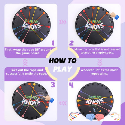 Starnearby Brainy Knots Game, Rope Challenge Puzzle Game Twisted Rope Untangling Table, 2 to 4 Players Logic Strategy Board Game for Kids and Adults, Interactive Game Rope Challenge Sorting Toys