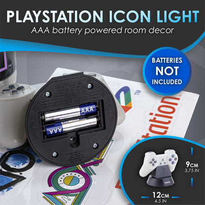Paladone PlayStation gift set featuring Icons light, gaming stickers, and a themed bottle, official PlayStation merchandise.
