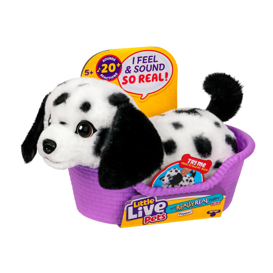 Little Live Pets My Really Real Puppy Minis- Pepper the Dalmatian| Interactive Puppy with 20+ Sounds & Reactions- Includes Basket for Display. Fun & Adorable Gift for Kids (11cm/4.3in tall)