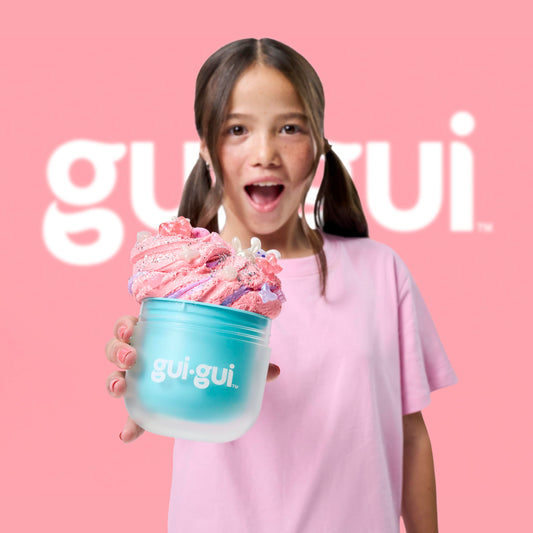 Colorful Gui Gui Gloss Slime with vibrant textures and scented varieties, perfect for kids and teens to enjoy and customize.