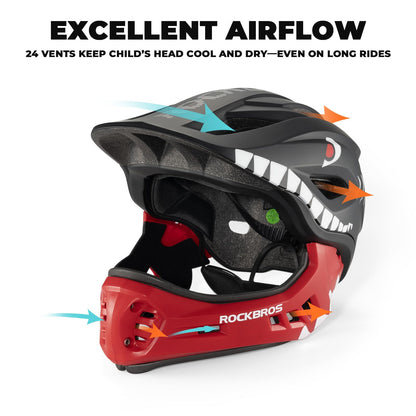 ROCKBROS Kids Full Face Bike Helmet Kids Helmet Toddler Bike Helmets Full Face Protective Safety Helmet for MTB Skateboarding Scooter Roller Skating Cycling S: 48-52 cm, M: 55-58 cm
