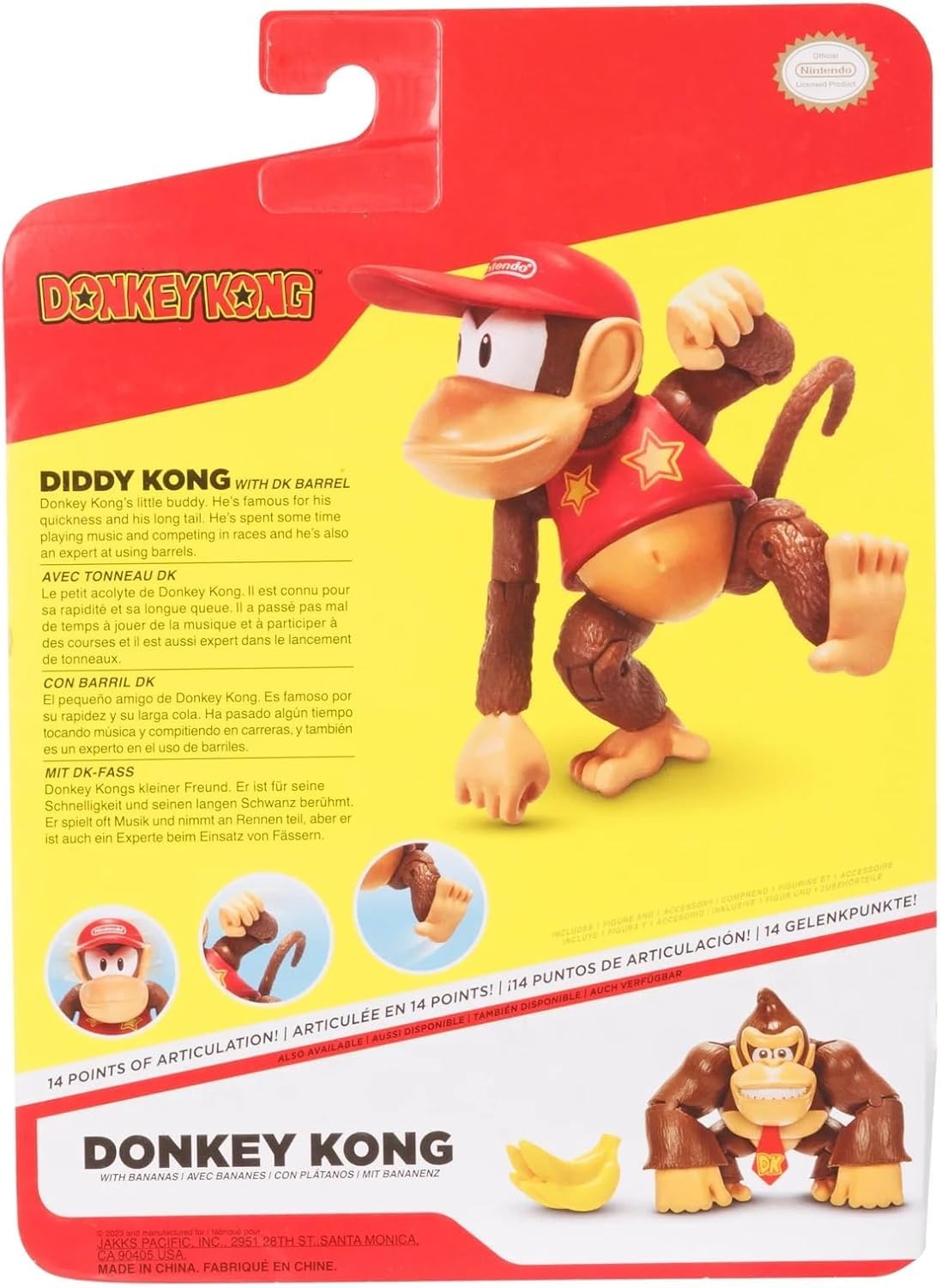 Nintendo Diddy Kong 4-inch articulated action figure by Jakks Pacific with barrel accessory, 13 points of movement, ideal for collectors