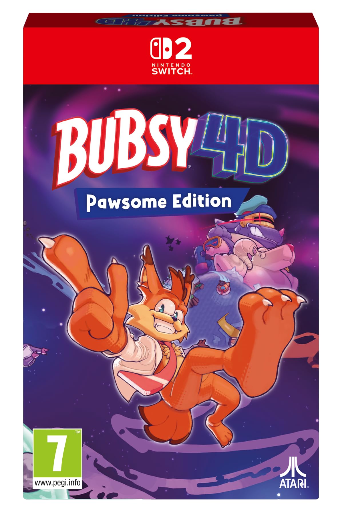Bubsy 4D Pawsome Edition game for Nintendo Switch featuring colorful cartoon character Bubsy on the cover.