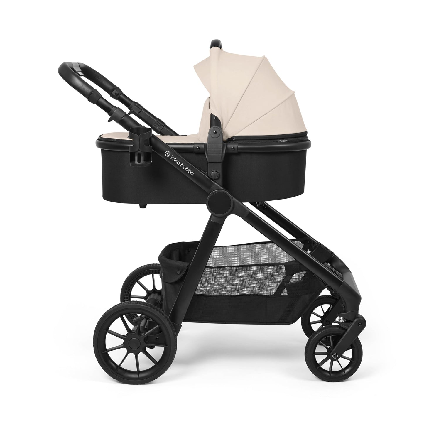 Ickle Bubba Virgo Growing Family 11 Piece Pram – Single to Double Tandem Pushchair with Carrycot, Footmuffs, Rain Covers & Accessories, Suitable from Birth (Stone)