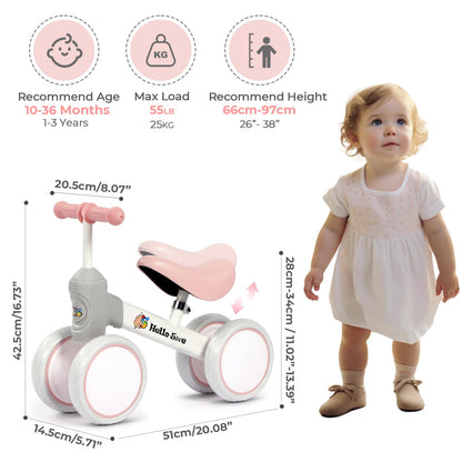 Hello-5ive Baby Balance Bike,Indoor Outdoor Toys Baby Ride On Bike No Pedals for 1-3 Year Old Boys Girls Kids Toddlers First Bike, Best Gift (white&pink&grey)