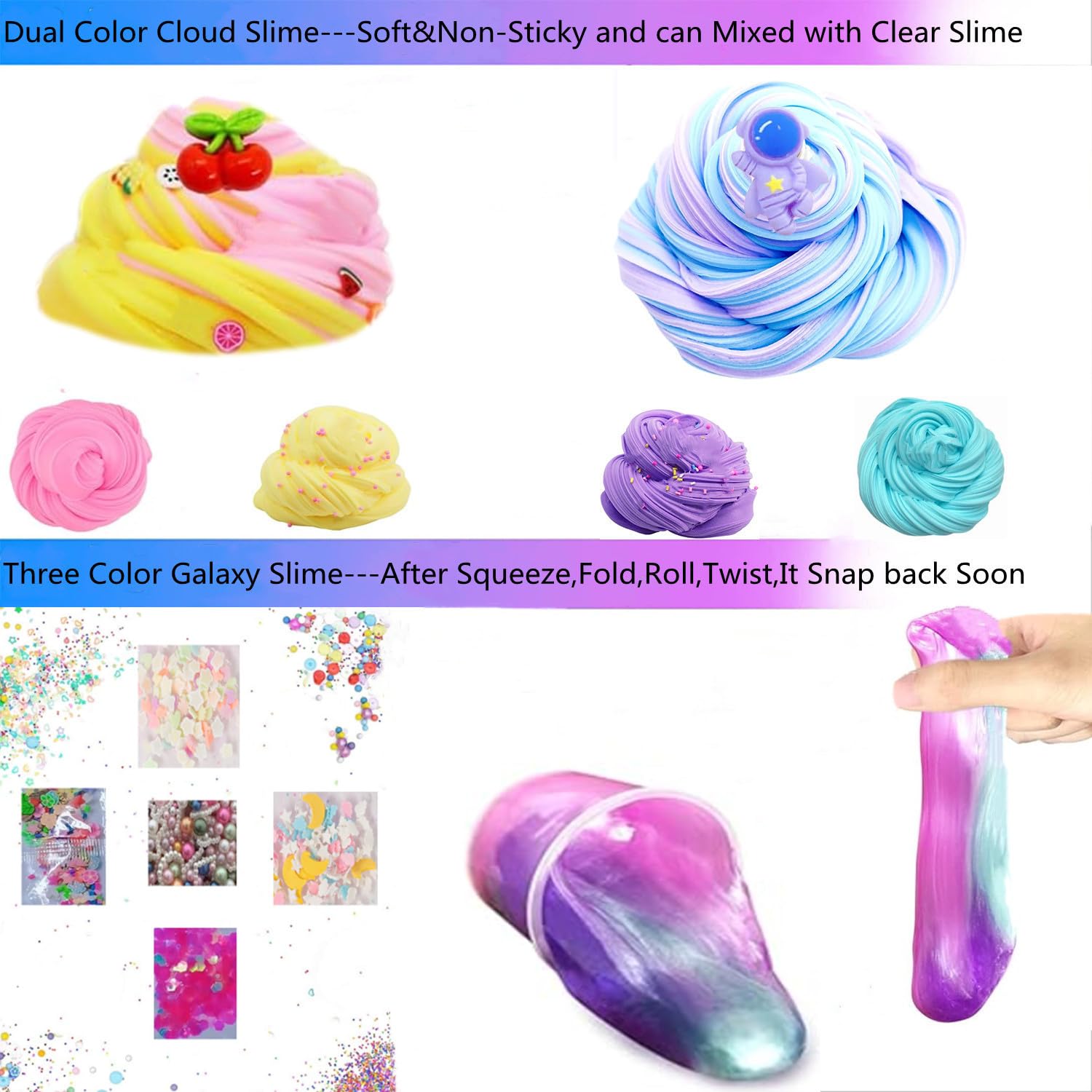 Set of 12 colorful, super soft, non-sticky slime containers for kids, ideal for stress relief and DIY slime fun.