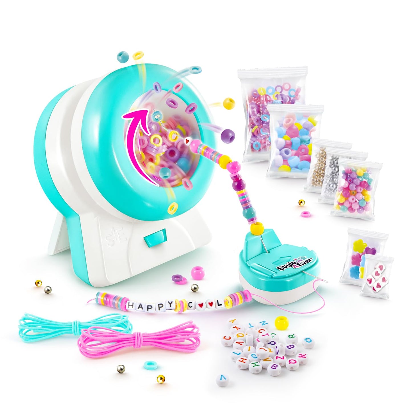 Style 4 Ever Magic Spinner Bracelets – DIY Friendship Bracelet Maker Kit (600+ Beads & Charms, Bead Spinner Tool) – Easy Craft Gift for Kids 6+ - Create Colourful Bracelets in Under 2 Minutes