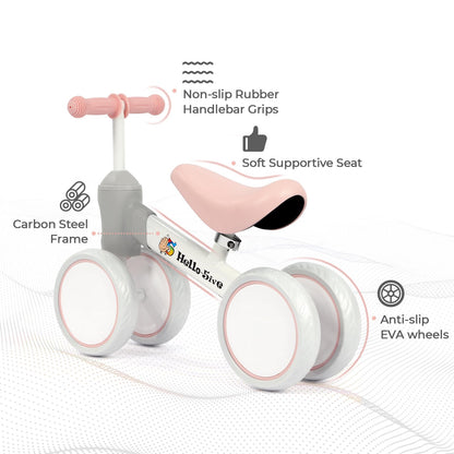 Hello-5ive Baby Balance Bike,Indoor Outdoor Toys Baby Ride On Bike No Pedals for 1-3 Year Old Boys Girls Kids Toddlers First Bike, Best Gift (white&pink&grey)