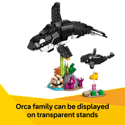 LEGO Creator 3in1 Wild Animals set featuring panda family, penguins, and orca whale, ideal for creative play.
