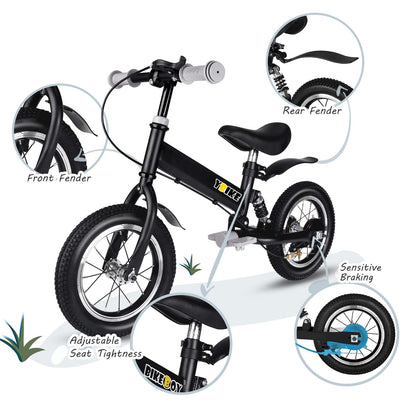 YBIKE 2 in 1 Kids Bike, 12 Inch Kids Balance Bike for 2-7 Years Old, Balance Bike with Pedals, Shock Absorber, Fenders, Brakes, Adjustable Handlebars and Seat (Black)