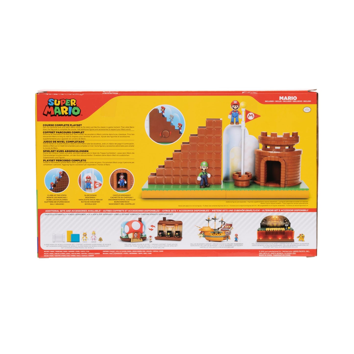 Super Mario Super Mario 2.5-inch playset with mini Mario, castle, stairs, flagpole, and base platform by JAKKS Pacific.