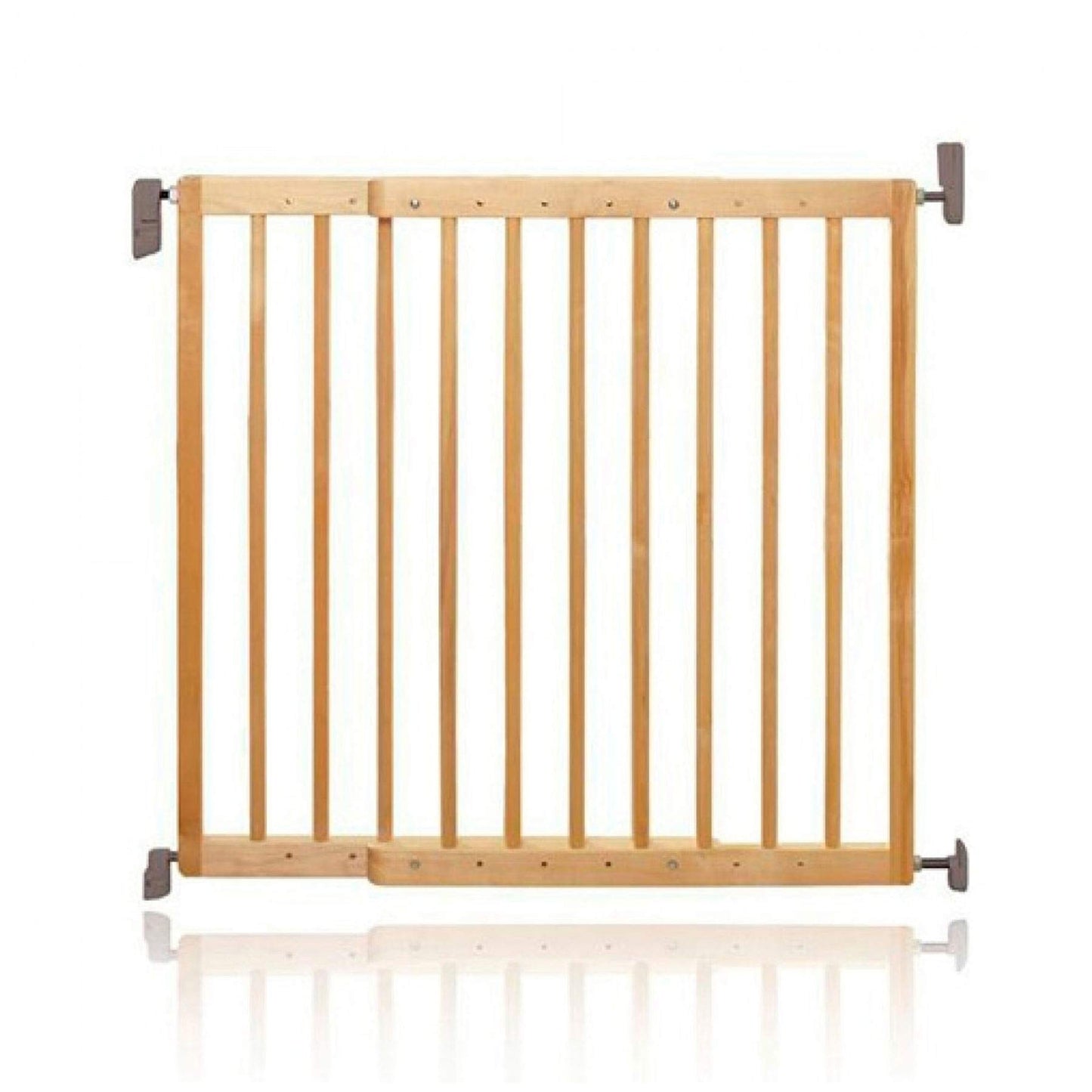 Munchkin Lindam Wall Fix extending wooden safety gate with secure latch and adjustable width for child safety.