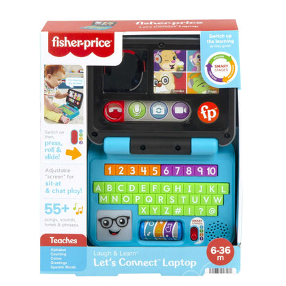 Fisher-Price Laugh & Learn Let's Connect Laptop toy with colorful buttons and screen for infants and toddlers, UK edition.