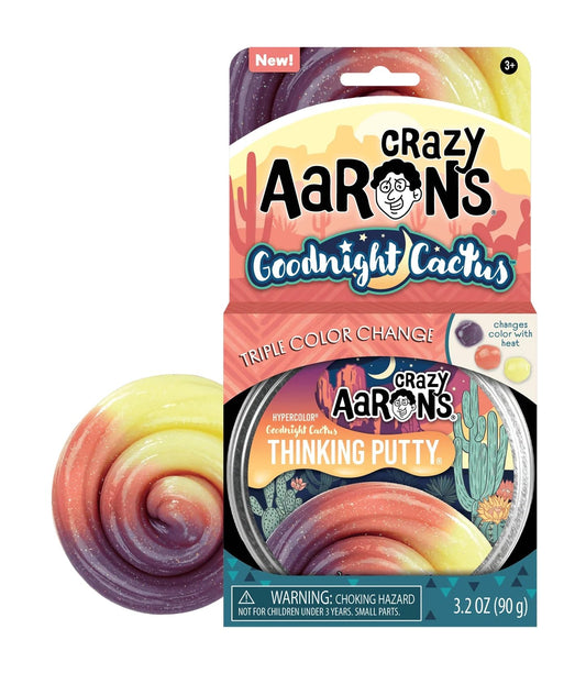 Crazy Aaron's Thinking Putty Goodnight Cactus in a 4-inch tin, multi-color sensory putty for stress relief and creative fun.