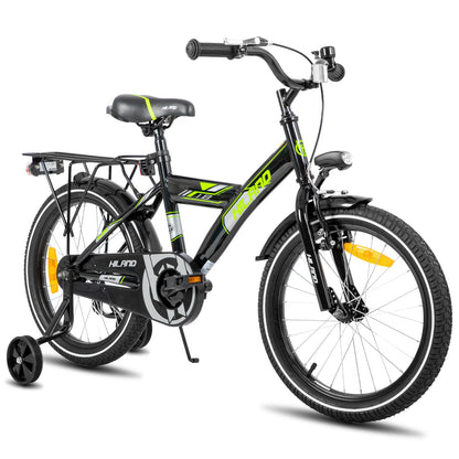 Hiland 18 Inch Kids Bike for Boys Girls, Bike for Kids with Hand Brake Coaster Brake, Kids Bicycle with Stabilisers Luggage Carrier, Black