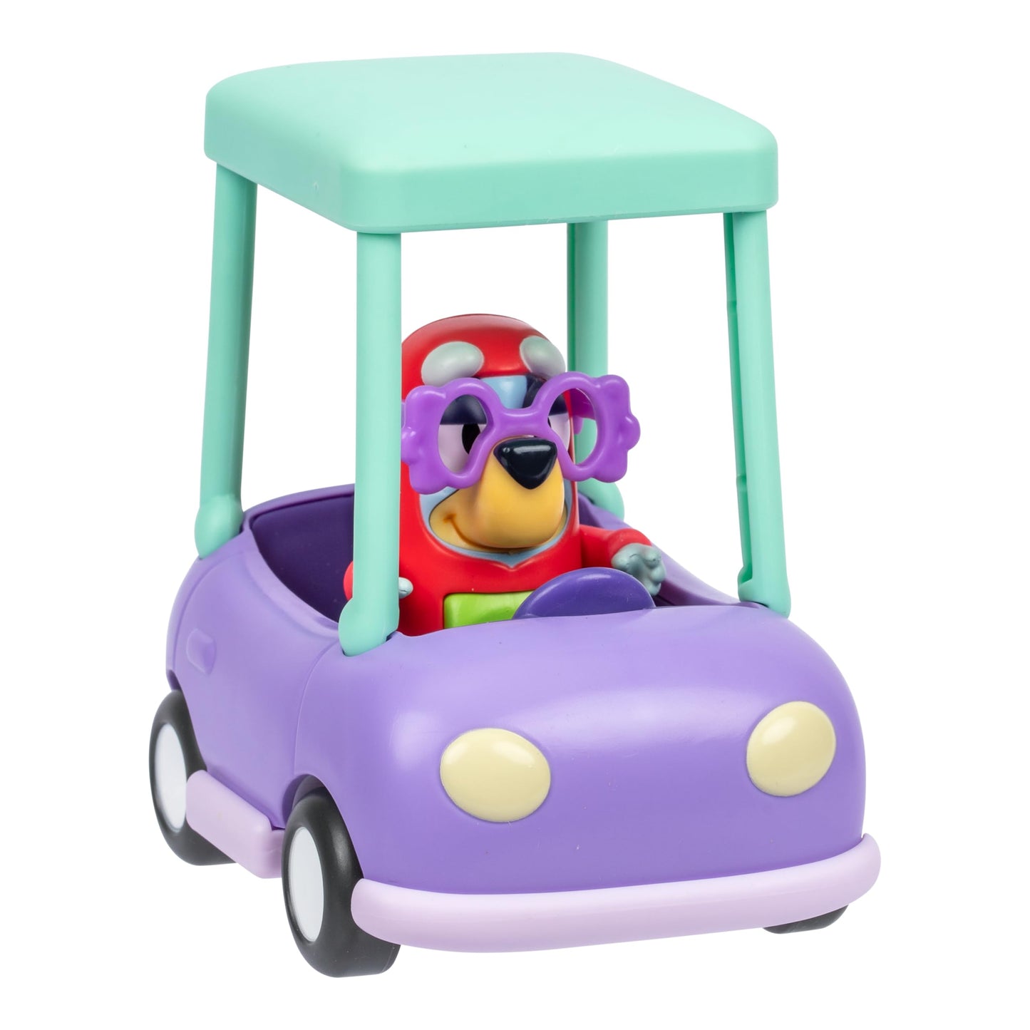 Bluey Hit The Road And Her Friends In This Cute Little Vehicle! Ride Along In Grannies Car with Janet, This Vehicle Fits One 6-7.6 CM Articulated Janet Figure Inside