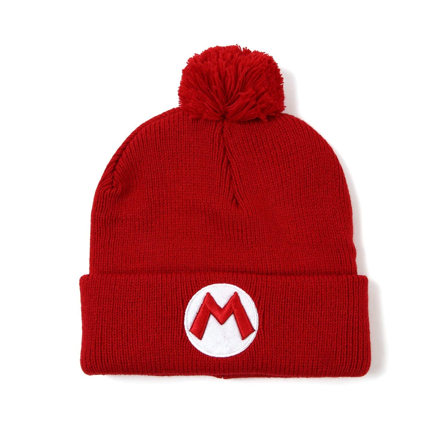 Red knit beanie featuring Super Mario Bros Mario character design, ideal for Nintendo Super Mario fans, by Bioworld.