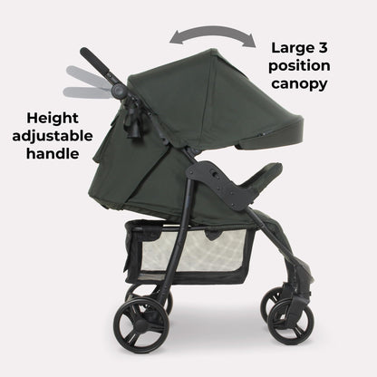 My Babiie MB30 Pushchair – from Birth to 4 Years (22kg), Easy Compact Fold, Large Shopping Basket, Adjustable Handle, Stroller Includes Cup Holder, Rain Cover – Forest Green