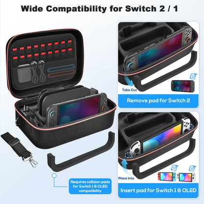 Gorixer Nintendo Switch OLED travel case in black with 18 game card slots and storage for console and accessories.
