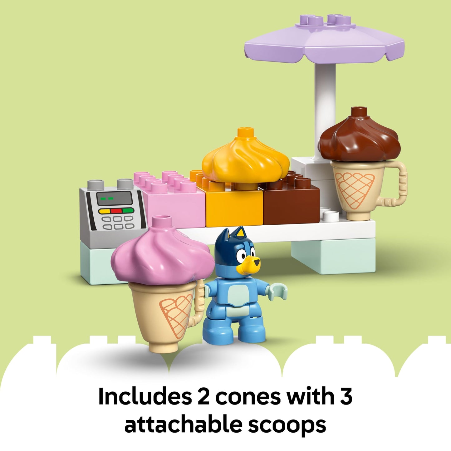 LEGO DUPLO Bluey: Ice Cream Trip with Bluey - Educational Motor Skills Toy for Toddlers, with a Toy Car and Ice Cream Stand, plus 2 Figures incl. Bandit - Gift for 2+ Year Old Girls & Boys - 10458