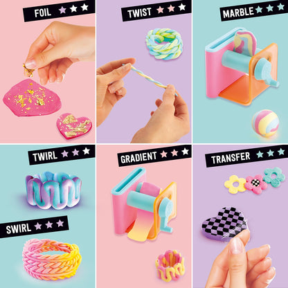 Canal Toys Style 4 Ever Magic Clay Jewellery Factory kit with machine, clay, and accessories for creating rings, bracelets, and charms.