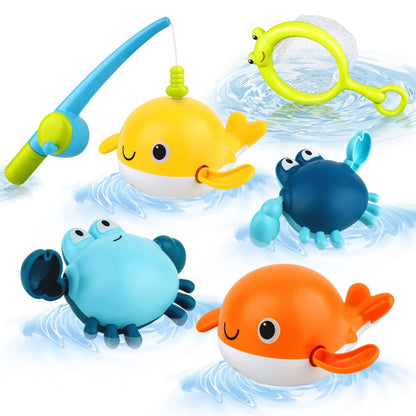 twoonto Baby Bath Toys, Wind Up Magnetic Fishing Games Toy with Fishing Net Floating Pool Bathtub Toys, Montessori Toys for Toddlers, Boys, Girls, 1 2 3 4 5 Years Old, 4 Pcs (Style C)
