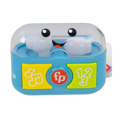 Fisher-Price Laugh & Learn baby toy with colorful ear buds, music, and lights for toddlers 6+ months, multilingual version.