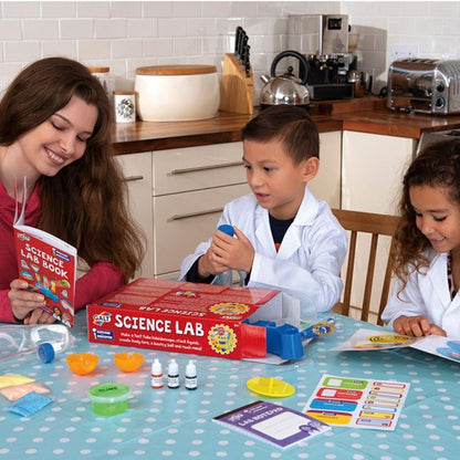 Galt Science Lab kit for kids with science experiments, guide book, and materials to make kaleidoscope, lava lamp, bouncy ball, and more.