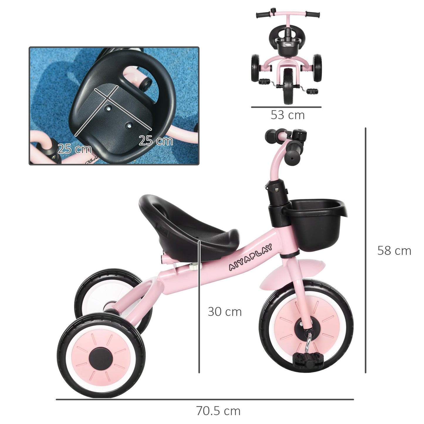 AIYAPLAY Baby Trike, Toddler Tricycle with Adjustable Seat, Basket, Bell, Kids Tricycle for 2-5 Years Old, Pink