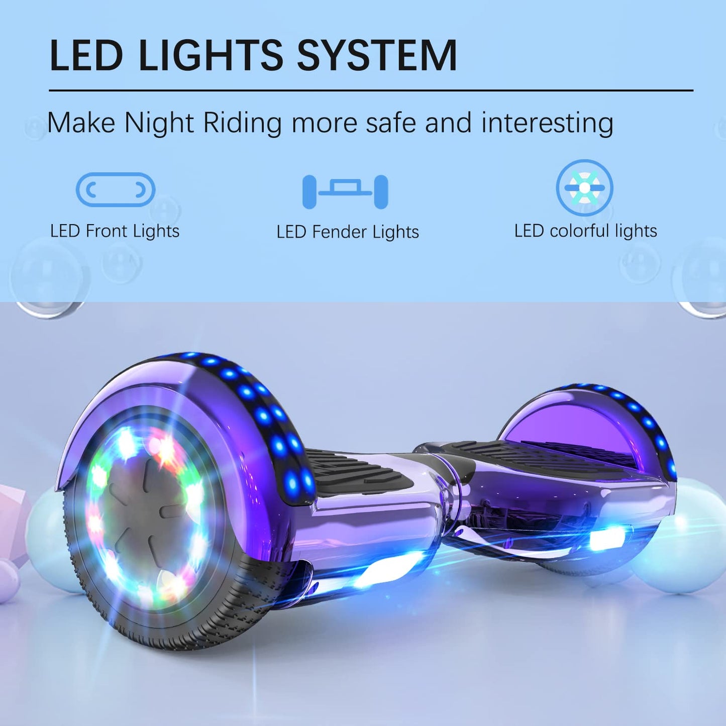 RCB Hoverboards with Go Kart Seat Bundle for Kids Segways Built in LED lights Bluetooth Speaker Hoverboards, Gift for Kids and Adult