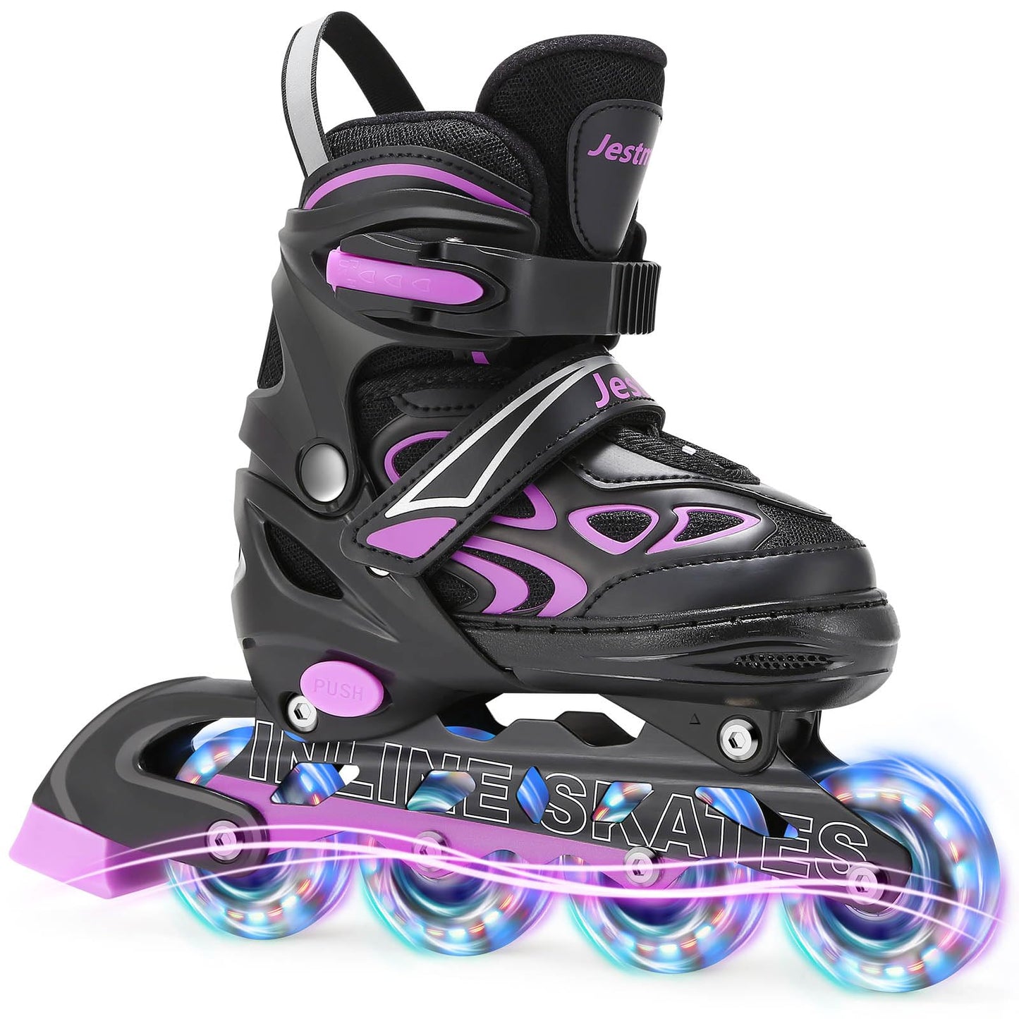 Jestme adjustable kids' inline skates with light-up wheels, size medium (UK 1-4), suitable for beginners, girls and boys.
