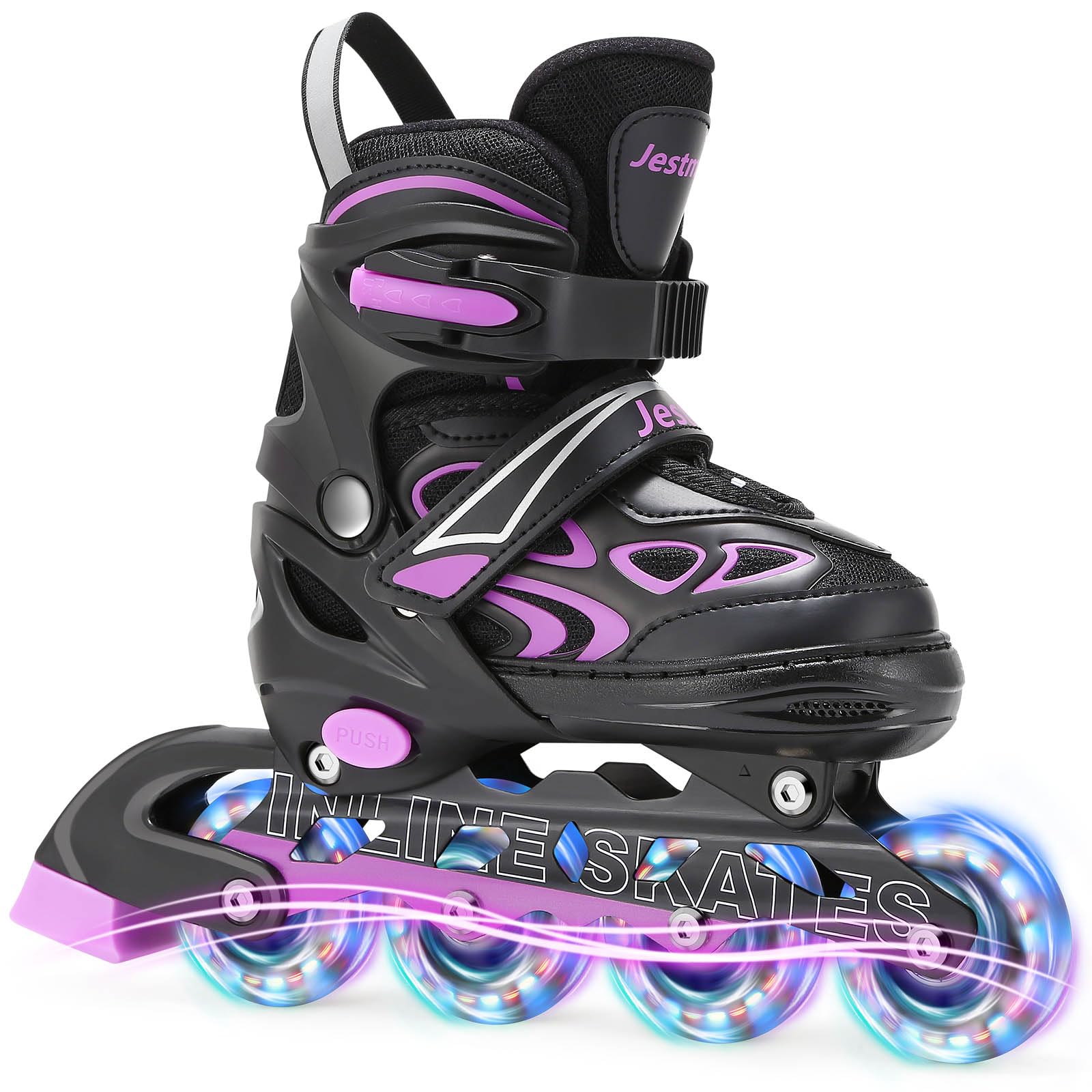 Jestme adjustable kids' inline skates with light-up wheels, size medium (UK 1-4), suitable for beginners, girls and boys.