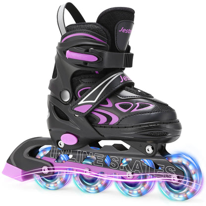 Jestme adjustable kids' inline skates with light-up wheels, size medium (UK 1-4), suitable for beginners, girls and boys.